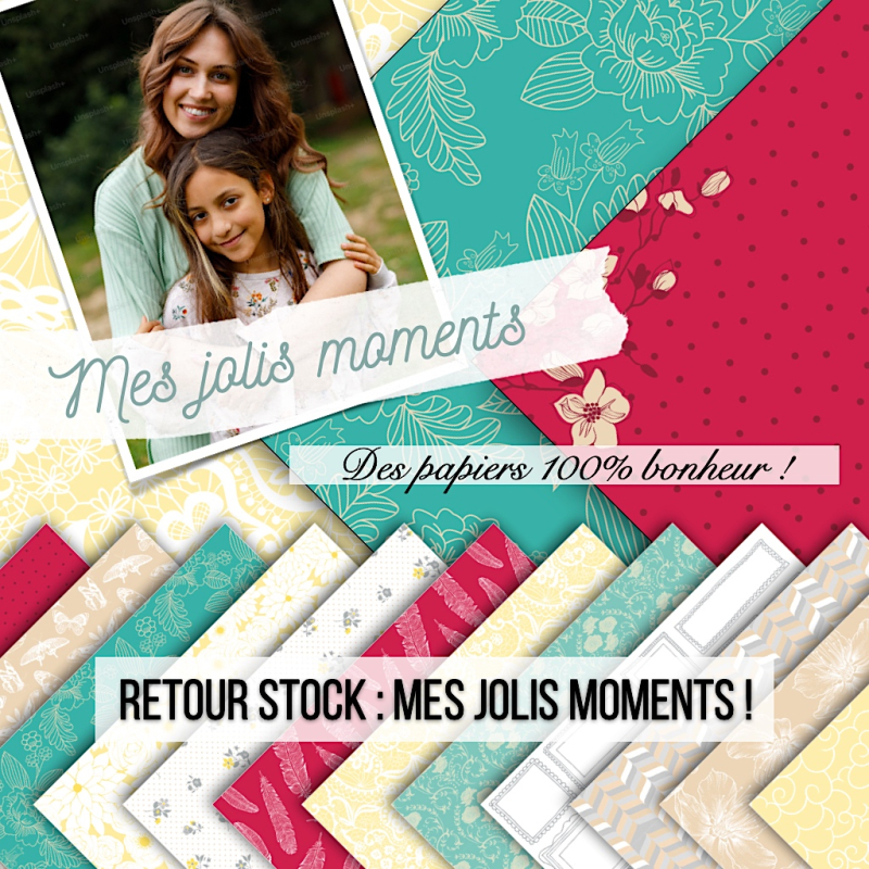 Set papiers Mes jolis moments - 6 papiers 30,5x31,5 cm + 6 papiers 12x30,5cm