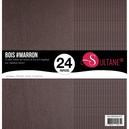 Bloc 24 papiers scrapbooking - Texture bois Ebene - 300g/m2