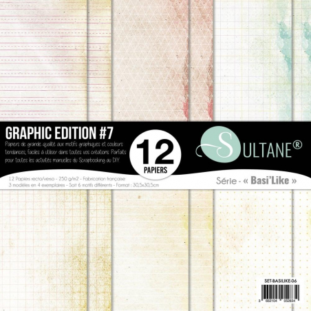 Set de 12 papiers Sultane recto/verso 30,5x30,5 cm - 250 g/m2 - Graph