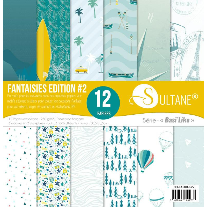Set 12 papiers scrapbooking - Fantaisies Edition Numéro2 - 250g/m2