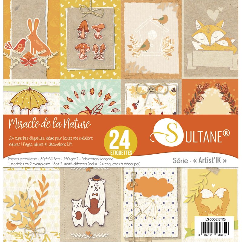 24 étiquettes automne sur un 30x30cm