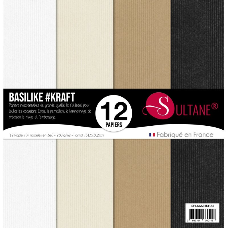 Juego de 12 papeles Sultane Authentik Nature - 4 colores (Blanco / Arena / Chocolate / Negro)