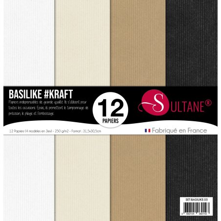 Set de 12 papiers Sultane Authentik Nature - 4 couleurs (Blanc / Sable / Chocolat / Noir)